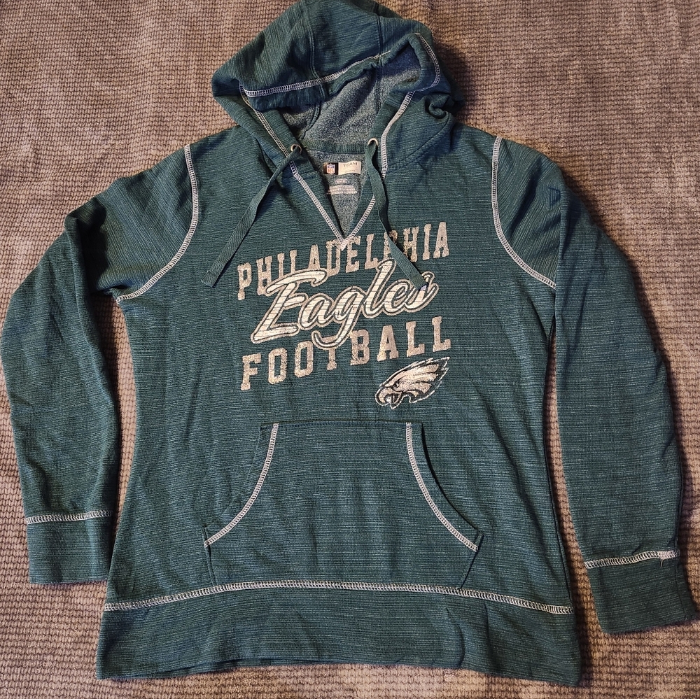 Philadelphia Eagles NFL Womens Hoodie, Glitter, V-neck, Heathered Green, Medium